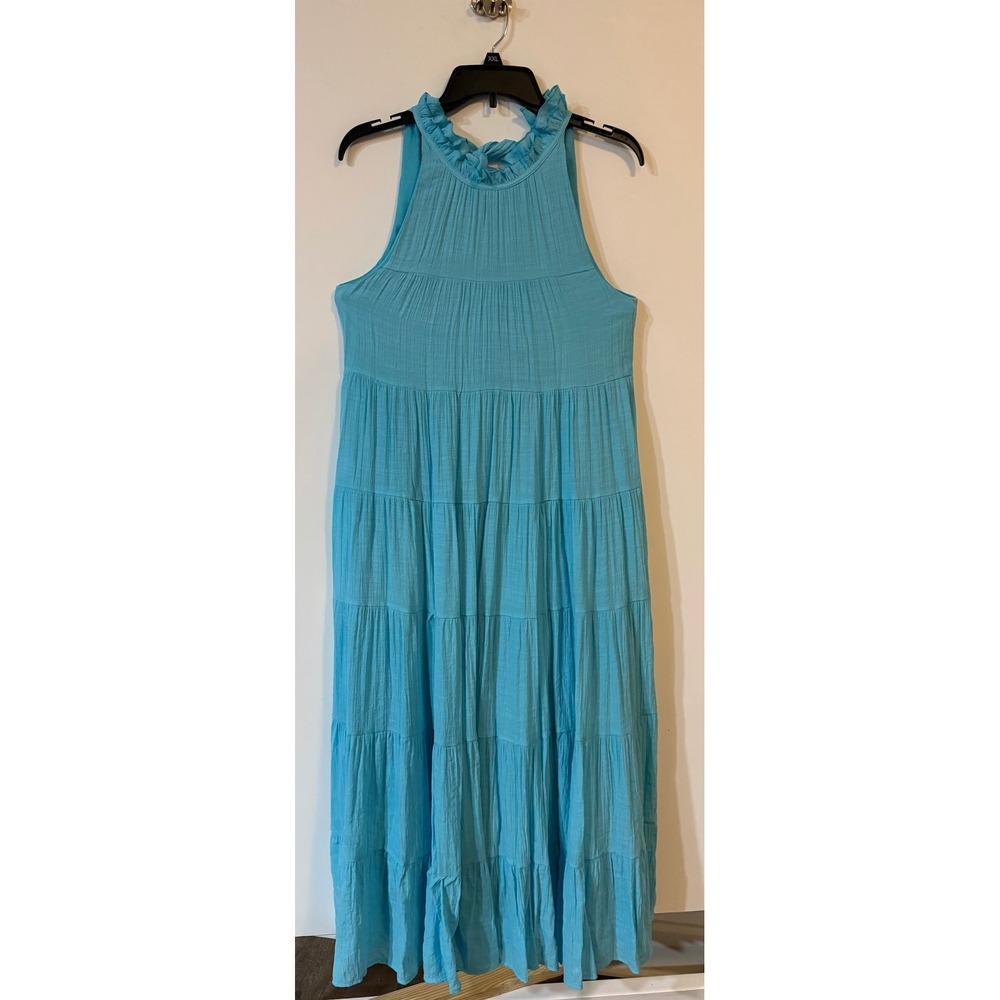 Magnolia Boutique Turquoise Blue Tiered Ruffle Halter Maxi Dress Small